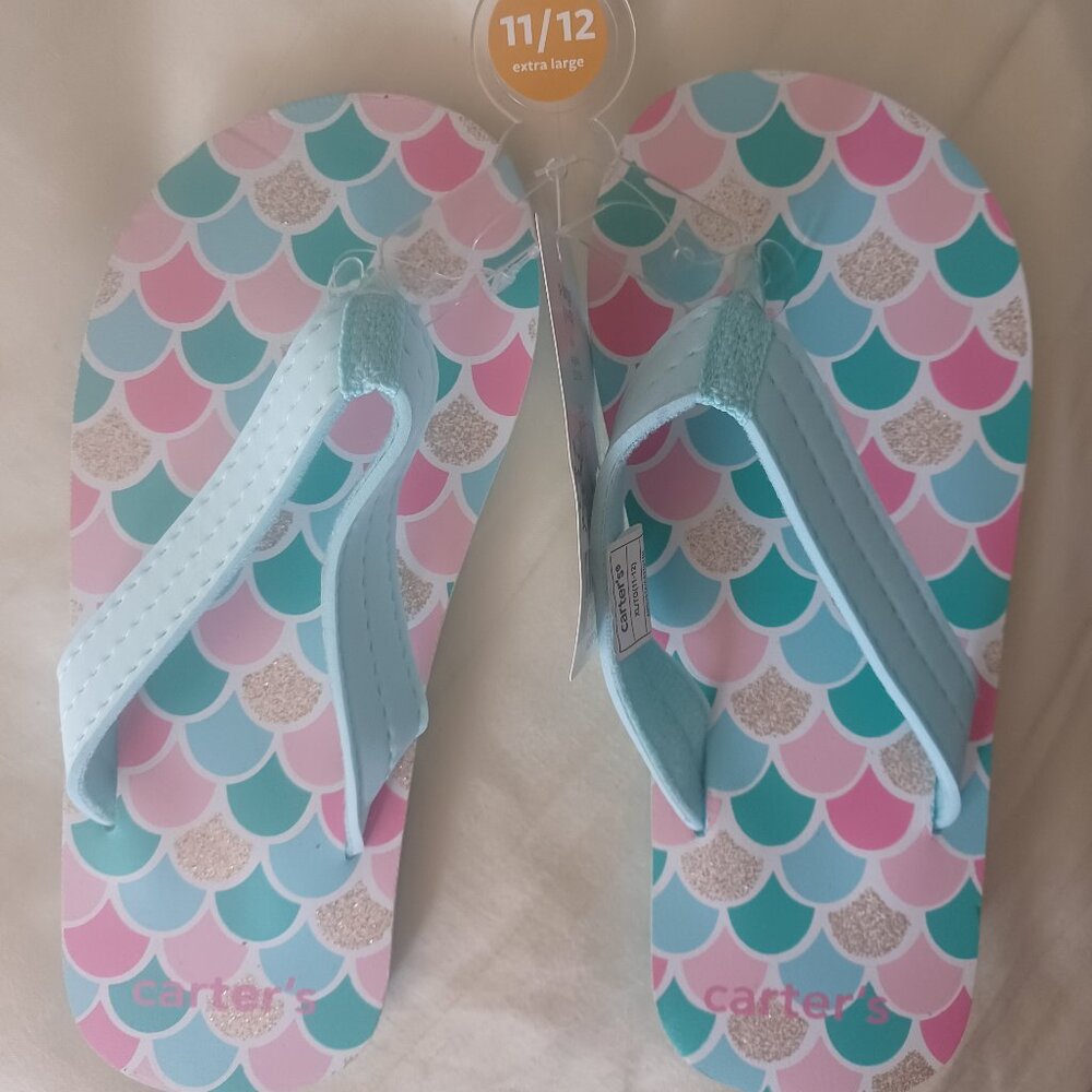New Carter's Girl's Mermaid Print Flip Flop Size 11/12